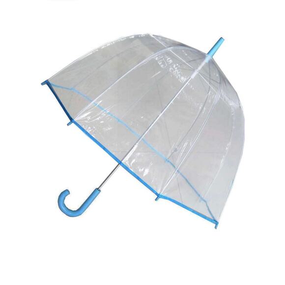 CLEAR SEE THROUGH BUBBLE DOME UMBRELLA BLUE COLOR TRIMMED  FULL SIZE - Picture 1 of 5
